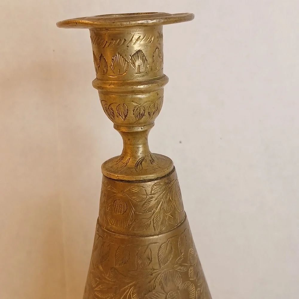 Antique Or Vintage Solid Brass Cone Shaped Bell Candle Holder